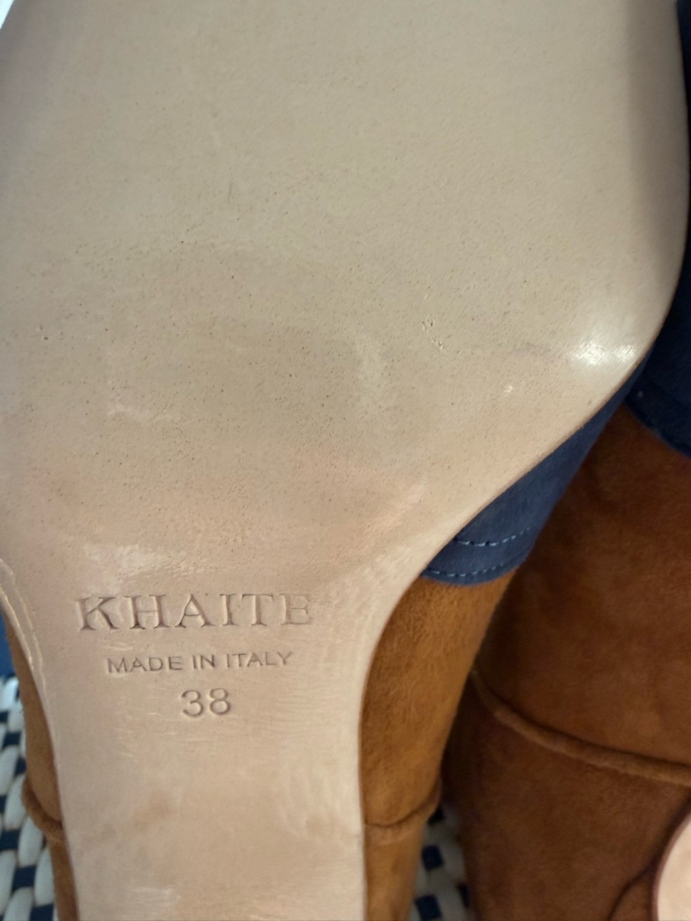 KHAITE Tan Suede Boots with Navy Detail - Picture 6 of 6